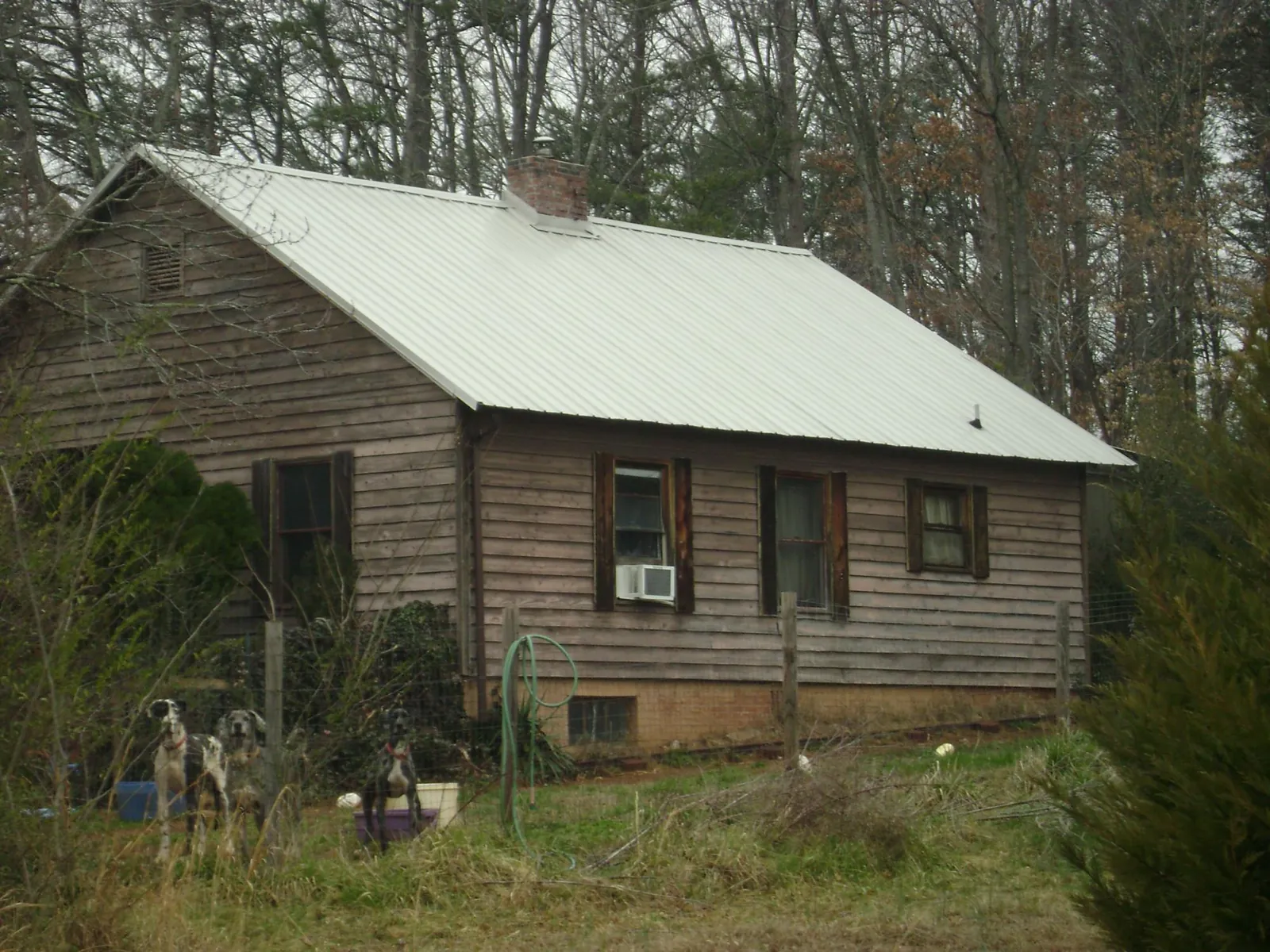White metal roof on an old wood sided farmhouse, from a Metal Roof Installation job in Milltown